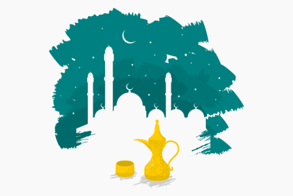 Download Arab Coffee on Brushed Mosque Silhouette - Premium Resources