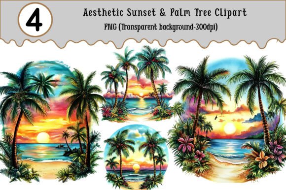 Download Aesthetic Sunset &amp; Palm Tree Clipart - Aesthetic sunset Collection